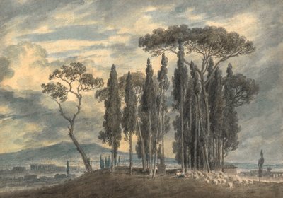En los jardines de la Villa Negroni en Roma (lápiz y acuarela con tachaduras) de John Robert Cozens
