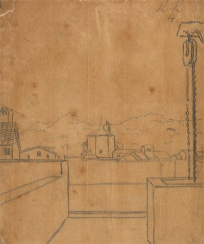 Vista de un baptisterio desde el tejado de John Robert Cozens