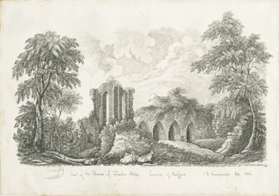 Croxden Abbey: dibujo a pluma y tinta de John Robert Fernyhough