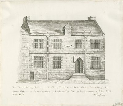 Lichfield - Sala de Banquetes en The Close: dibujo en sepia, nd [principios del siglo XIX] de John Robert Fernyhough