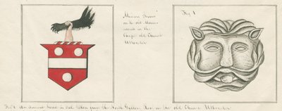 Iglesia de Uttoxeter - Cabeza tallada: dibujo a pluma y lavado, nd [?mediados del siglo XIX] de John Robert Fernyhough