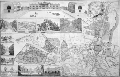 Un plan de la casa, jardines, parque y plantaciones de Wanstead, la residencia del Conde de Tylney, 1735 de John Rocque