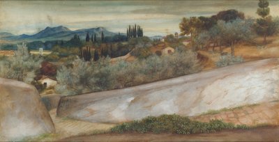 Paisaje toscano con pueblo y olivar de John Roddam Spencer Stanhope