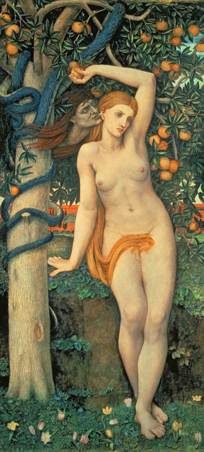 Eva tentada, c.1877 (temple sobre tabla) de John Roddam Spencer Stanhope