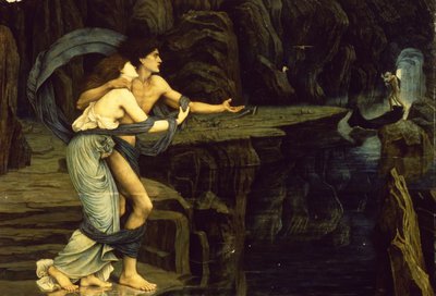 Orfeo y Eurídice en las orillas del río Estigia de John Roddam Spencer Stanhope