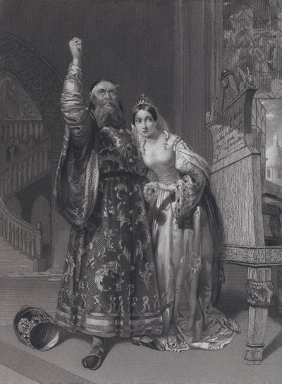 Marino Faliero, Dogo de Venecia, amenazando venganza por la difamación de su esposa, Aluycia Gradenigo de John Rogers (after) Herbert