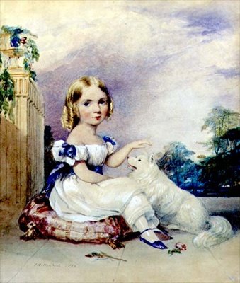 Retrato de una Niña con un Perro de John Rogers Herbert