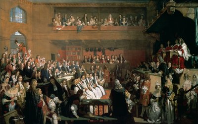 El juicio de los siete obispos en la Cámara de los Comunes durante el reinado de Jacobo II de John Rogers Herbert
