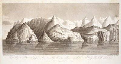 Cabo Byam Martin, Monte Pofsefsion y Cabo Fanshawe, descubierto el 1 de septiembre de 1818 por el HMS Isabella, ilustración de 