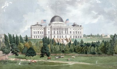 Fachada oeste del Capitolio de los Estados Unidos con vacas en primer plano 1831 de John Rubens Smith