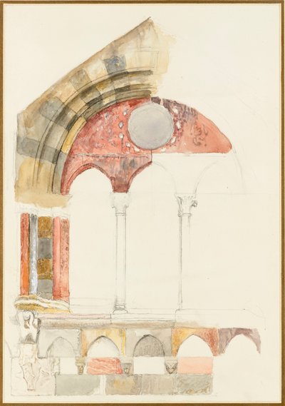 Una ventana del Broletto, Como: boceto rápido en color, mostrando el método de incrustación de mármoles de John Ruskin