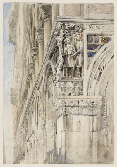 Fachada del Palacio Ducal, Venecia - El ángulo de la vid, c.1870 (acuarela, tinta y lápiz sobre papel) de John Ruskin