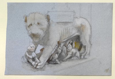 Boceto de leona y cachorros del púlpito de Siena de Nicola Pisano, junio de 1870 de John Ruskin