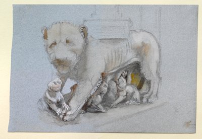 Boceto de leona y cachorros del púlpito de Siena de Nicola Pisano de John Ruskin