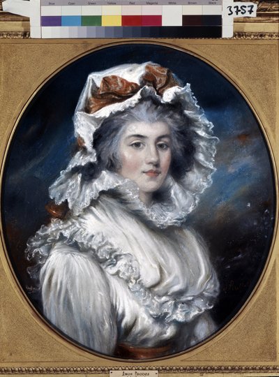 Retrato de una chica con gorra. Dibujo de John Russel (1745-1806). Pastel sobre papel, segunda mitad del siglo XVIII. Arte inglés del siglo XVIII. Museo del Hermitage, San Petersburgo. de John Russel