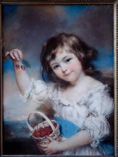 Retrato de una niña pequeña en la canasta de cerezas de John Russell