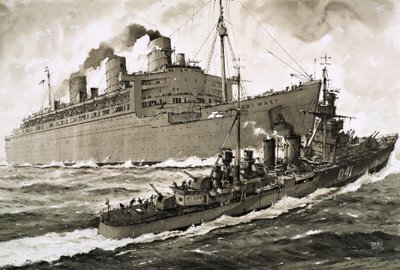 El Queen Mary choca contra el crucero Curacoa de John S. Smith