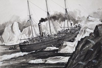 El Roosevelt atravesando el hielo para llegar al Polo Norte (gouache sobre papel) de John S. Smith