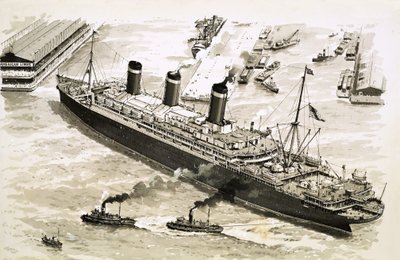 El vapor Leviathan es empujado por remolcadores hacia un muelle del puerto de Nueva York. de John S. Smith