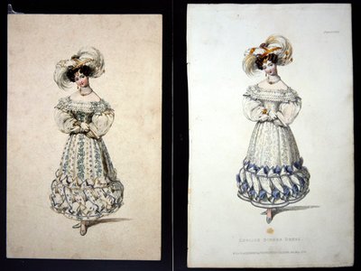 Boceto e impresión de una placa de moda, c.1829 de John Samuel Agar