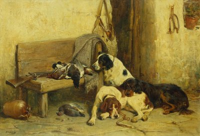 Perros de caza con la bolsa del día (óleo sobre lienzo) de John Sargent Noble