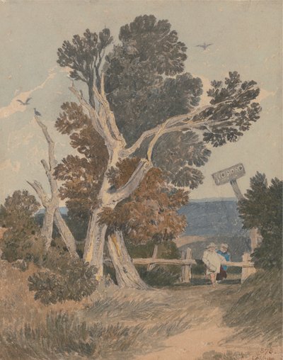 Un grupo de árboles junto a una valla de John Sell Cotman
