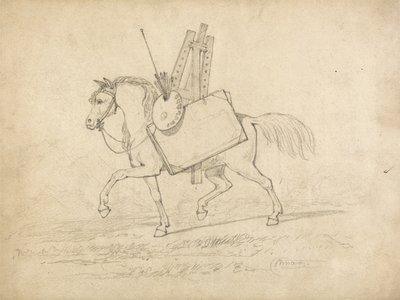 Un caballo cargado con el equipo del artista, caminando hacia la izquierda de John Sell Cotman
