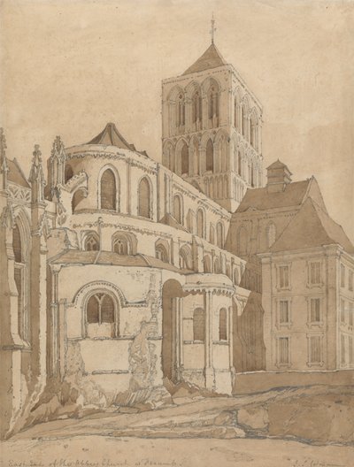 Iglesia Abadía en Fécamp, Normandía, c.1817-20 (grafito y lavado marrón sobre papel) de John Sell Cotman