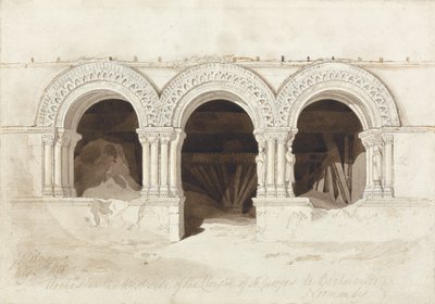 Arcos en el lado oeste del claustro de St. Georges de Boscherville, cerca de Rouen, Normandía, c.1818 de John Sell Cotman