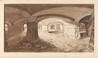 Cavernas excavadas en la roca dentro del castillo de Chateau Gaillard, cerca de Andelys, Normandía de John Sell Cotman