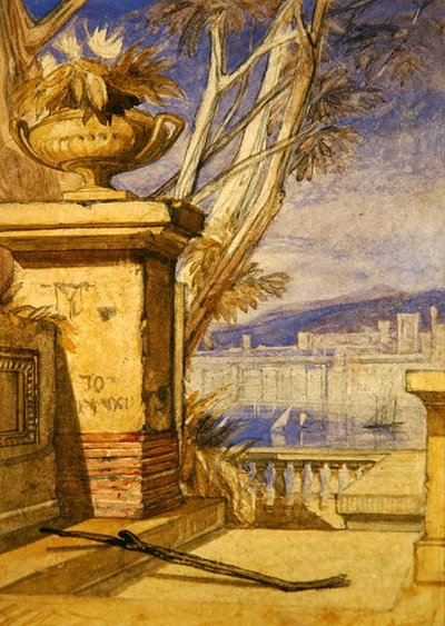Paisaje clásico con una urna: un diseño para un frontispicio de John Sell Cotman