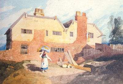 Cabañas con una Lavandera (Elm Hill, Norwich) c.1808-9 de John Sell Cotman