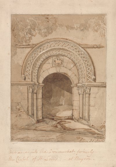 Entrada al Mercado de la Cornisa, antigua capilla de San Luis, en Bayeux de John Sell Cotman