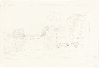 Boceto de Paisaje con Puente y Castillo de John Sell Cotman