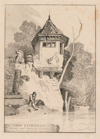 Liber Studiorum, Frontispicio, Vista de una casa de jardín en las orillas del río Yare, 1838 de John Sell Cotman