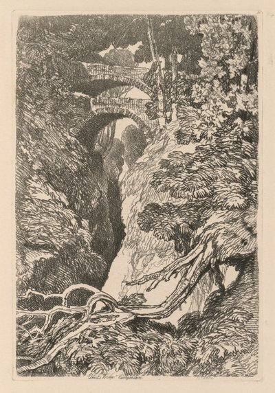 Liber Studiorum: Placa 10, El Puente del Diablo, Cardiganshire, 1838 de John Sell Cotman