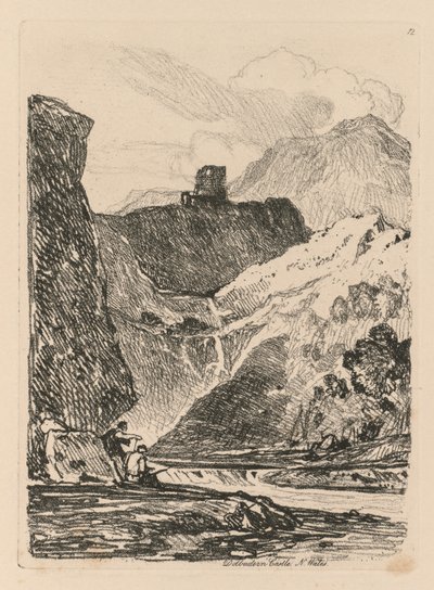 Liber Studiorum: Placa 12, Castillo de Dolbadern, Lago Llanberris, Gales del Norte, 1838 de John Sell Cotman
