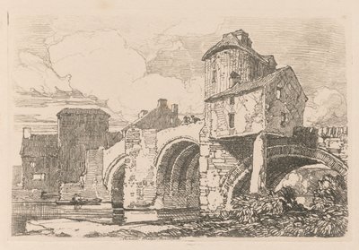 Liber Studiorum: placa 26, puente Monnow, Monmouthshire de John Sell Cotman
