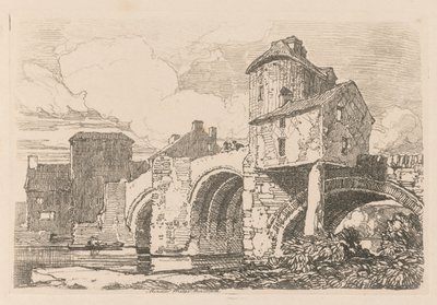 Liber Studiorum: Placa 26, Puente Monnow, Monmouthshire de John Sell Cotman