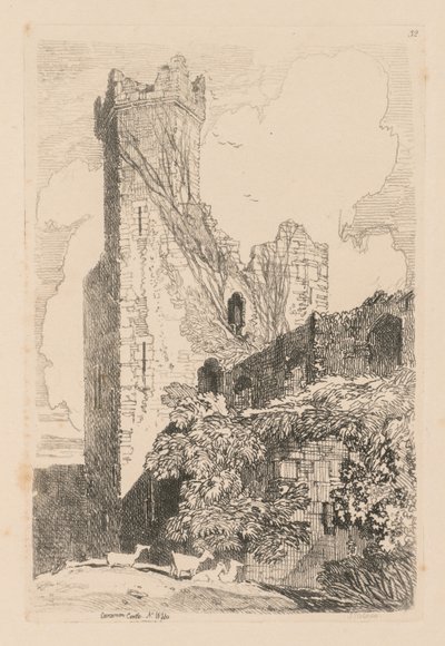 Liber Studiorum: Placa 32, Castillo de Caernarvon, Gales del Norte, 1838 de John Sell Cotman