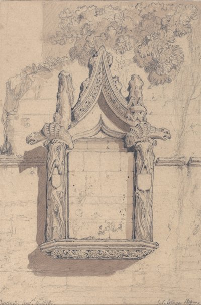 Escultura sobre una casa del lado norte de la catedral de Bayeux de John Sell Cotman