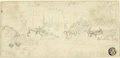 Boceto de paisaje con catedral de John Sell Cotman