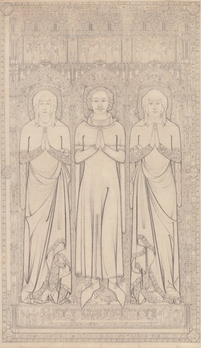 El latón sepulcral de Robert Braunche y sus dos esposas en la iglesia de Santa Margarita, Lynn, Norfolk, 1364 de John Sell Cotman
