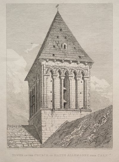 Torre de la Iglesia de Haute Allemagne cerca de Caen de John Sell Cotman