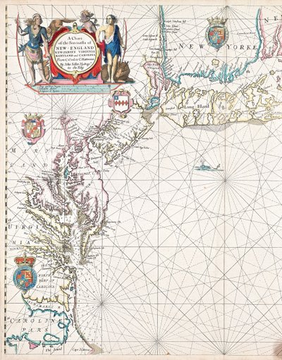 Carta de las costas marítimas de Nueva Inglaterra, Nueva Jersey, Virginia, Maryland y Carolina, desde Cabo Cod hasta Cabo Hatteras. de John Seller