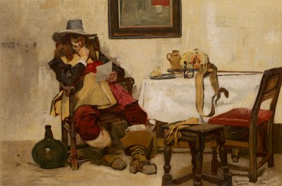 A Long Bill, un hombre leyendo (chromolitho) de John Seymour (after) Lucas