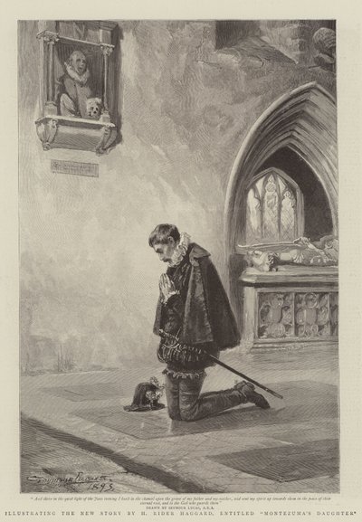 Ilustrando la nueva historia de H. Rider Haggard, titulada La hija de Moctezuma de John Seymour Lucas