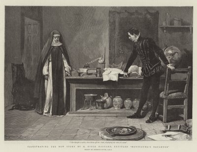 Ilustrando la nueva Historia de H Rider Haggard, titulada La Hija de Moctezuma de John Seymour Lucas