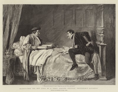 Ilustración de la nueva historia de H. Rider Haggard, titulada La hija de Moctezuma de John Seymour Lucas