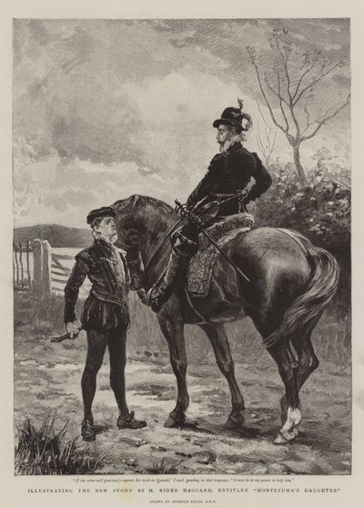 Ilustrando la nueva historia de H Rider Haggard, titulada La Hija de Moctezuma de John Seymour Lucas